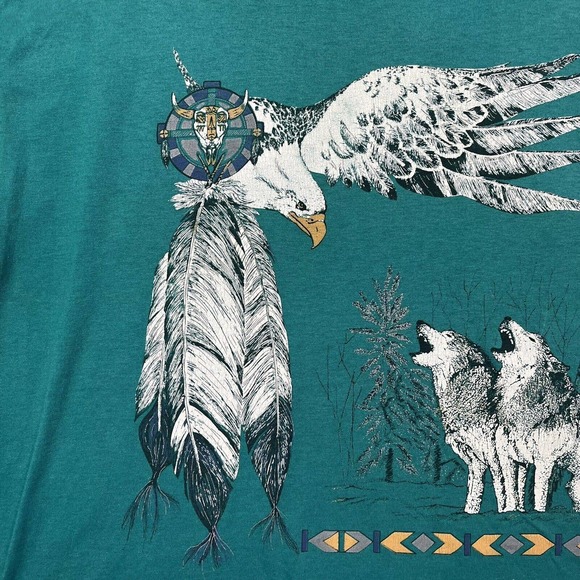 Vintage Arizona Howling Wolves And Eagle Green T Shirt‎ Size XL - Picture 4 of 8